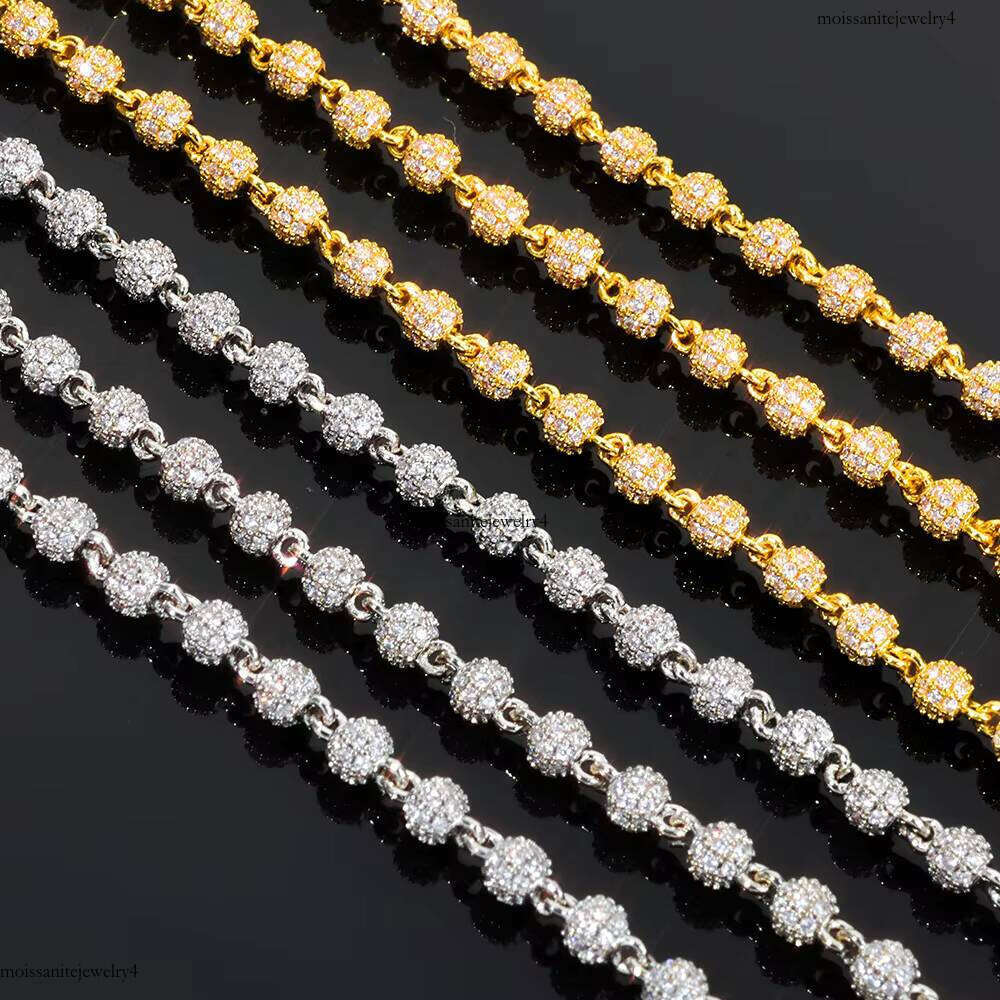 NUOYA 4mm Miami Cuban Chain Sterling Sier Round Bead VVS Moissanite Iced Out Hip Hop Necklace