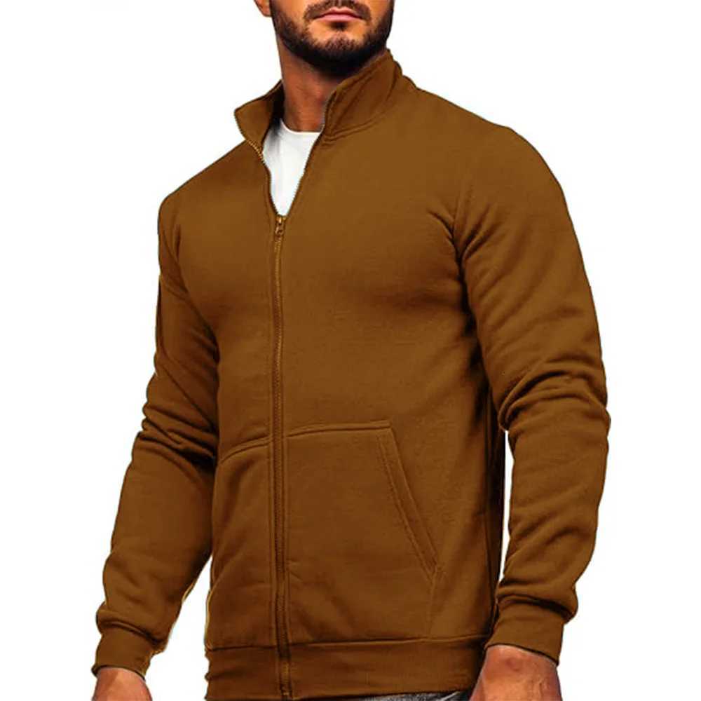 Mens Long Sleeve Sweatshirt Solid Full Zipper Design Sweatshirt for Men Clothing Sportswear Slim Fit Casual Fitness Jacket W250809
