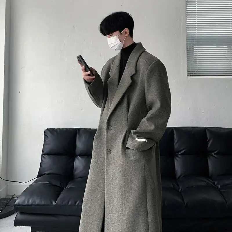 IEFB Korean Style Mens Wool Coats Single Breasted Solid Color Overknee Thickened Male Windbreakers Spring Tide 2025 9C7831 XJ250809