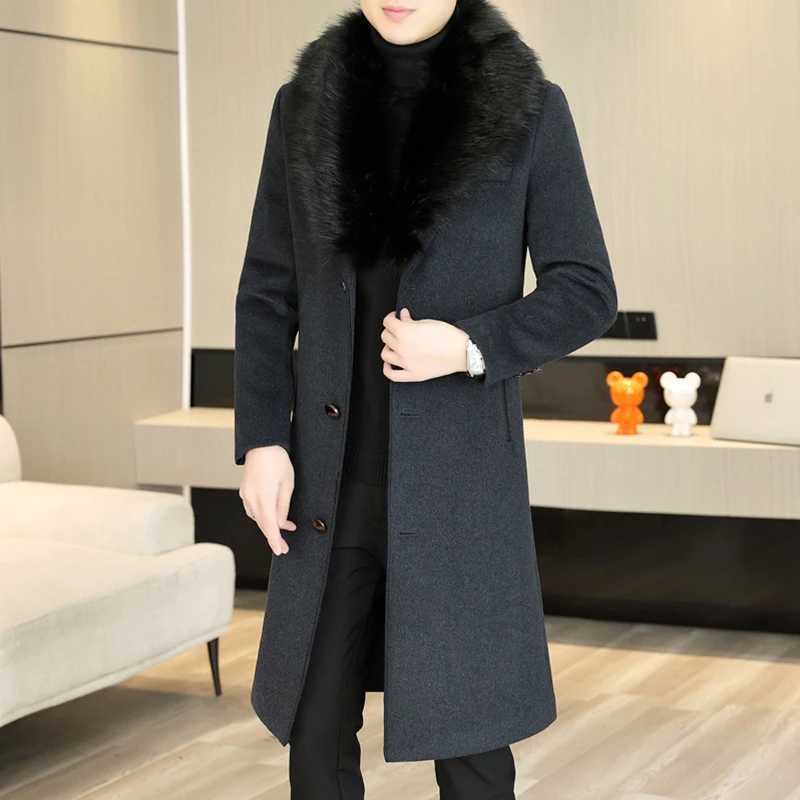 igh Quality 2025 Winter Mens Woolen Coat Outwear Casual Fur Collar Detachable Wool Windbreaker Jackets Thicken Trench Clothing XJ250809