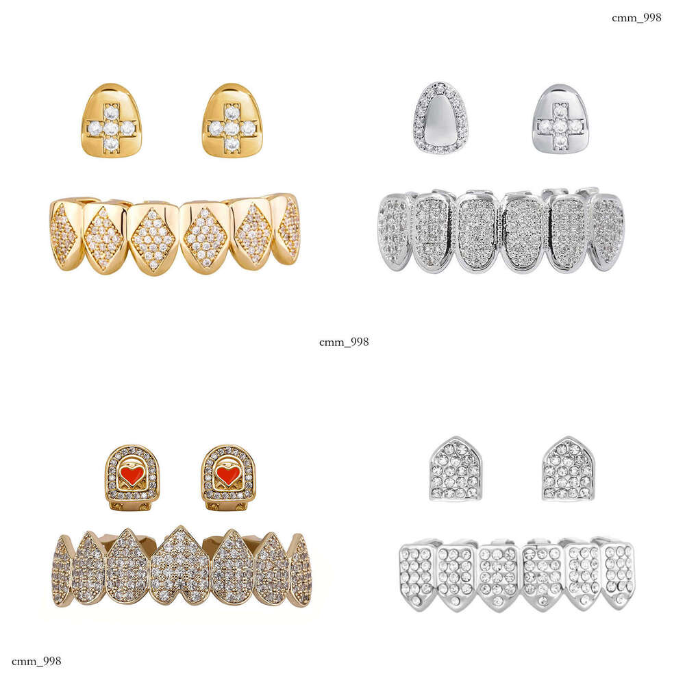 DIY Set Full Dia Sterling Silver Inlaid Zircon Hip Hop Gold Teeth Grillz