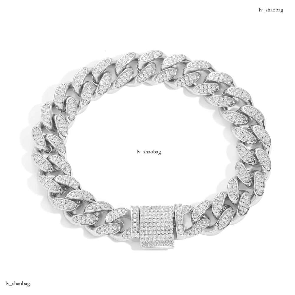 Moissanite chain 12mm Flip Clasp Double Row Full Dia Cuban Chain Trendy Brand Personality Men's Hip Hop Necklace