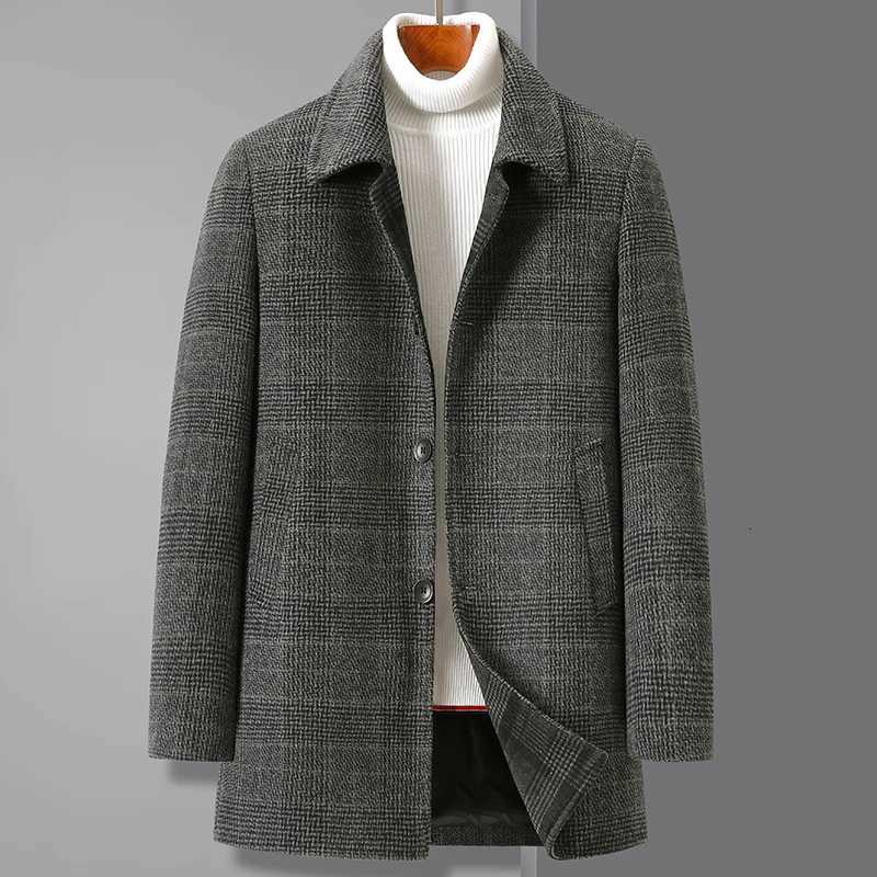 High Quality Mens Plaid Woolen Coat 2025 Winter Business Casual Warm Checkered Overcoat Outerwear Thick Wool Windbreaker JacketXJ250809