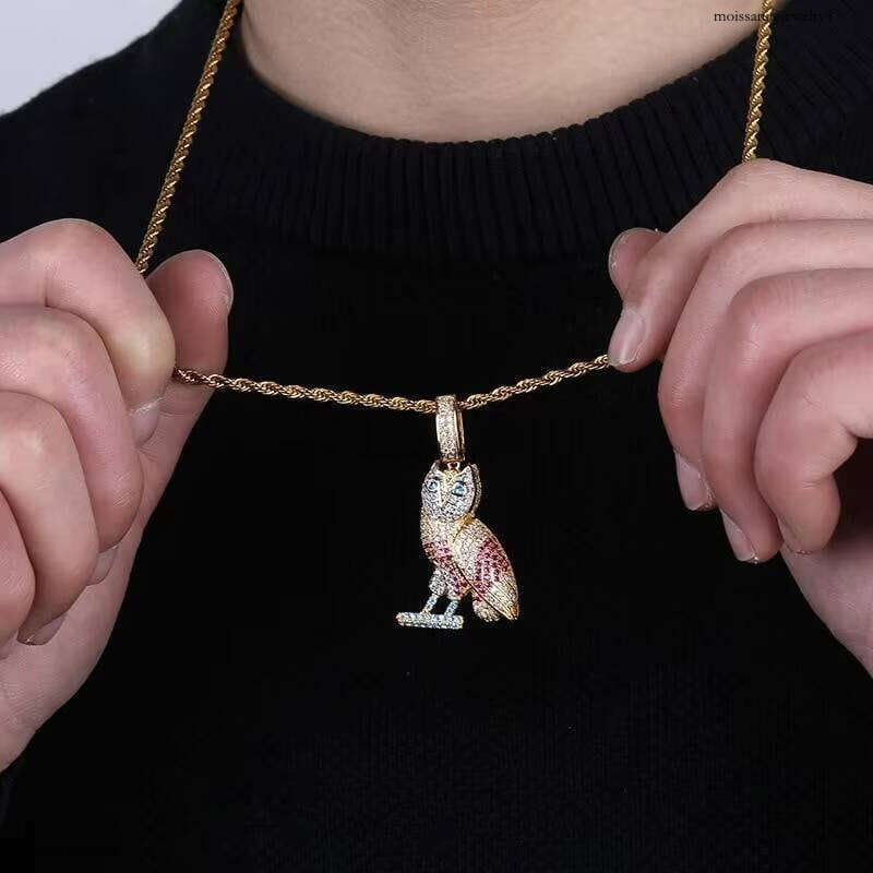 Men's Women's Elegant Hiphop Fine Jewelry Iced-Out with Zircon Owl Pendant in Sier and Gold Pendants & Charms Gift