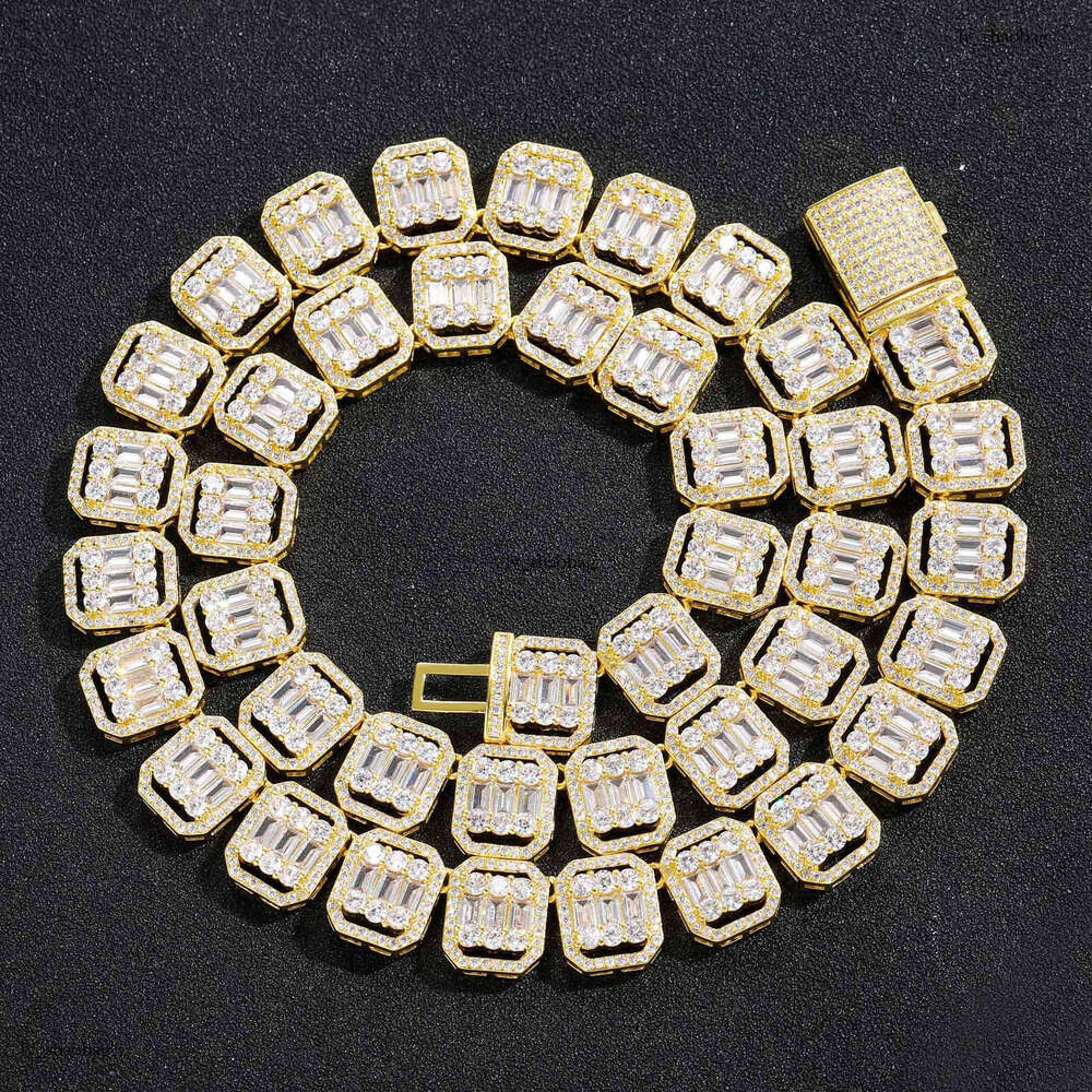Meisa New Hip-Hop Necklace 13mm Wide Rock Candy Square Round Dia Mixed Inlay Hollow Choker Nine-Grid Chain