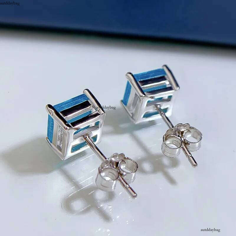 Choucong Brand New Top Sell Stud Earrings Fashion Jewelry Genuine 100% Sterling Sier Princess Cut Emerald Paraiba Party Women Wedding Earring Never Fa