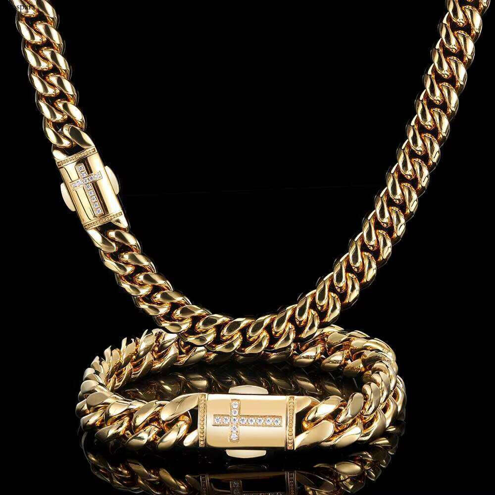 NUOYA 12mm Iced Clasp Sier Miami Stainless Steel Cuban Link Chain Jewelry Necklace