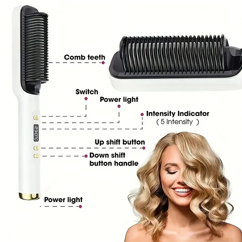 Ionic Hair Straightening Brush with Auto Lock Travel-Friendly Design & Ceramic-Coated Plates for Damage-Free Styling
