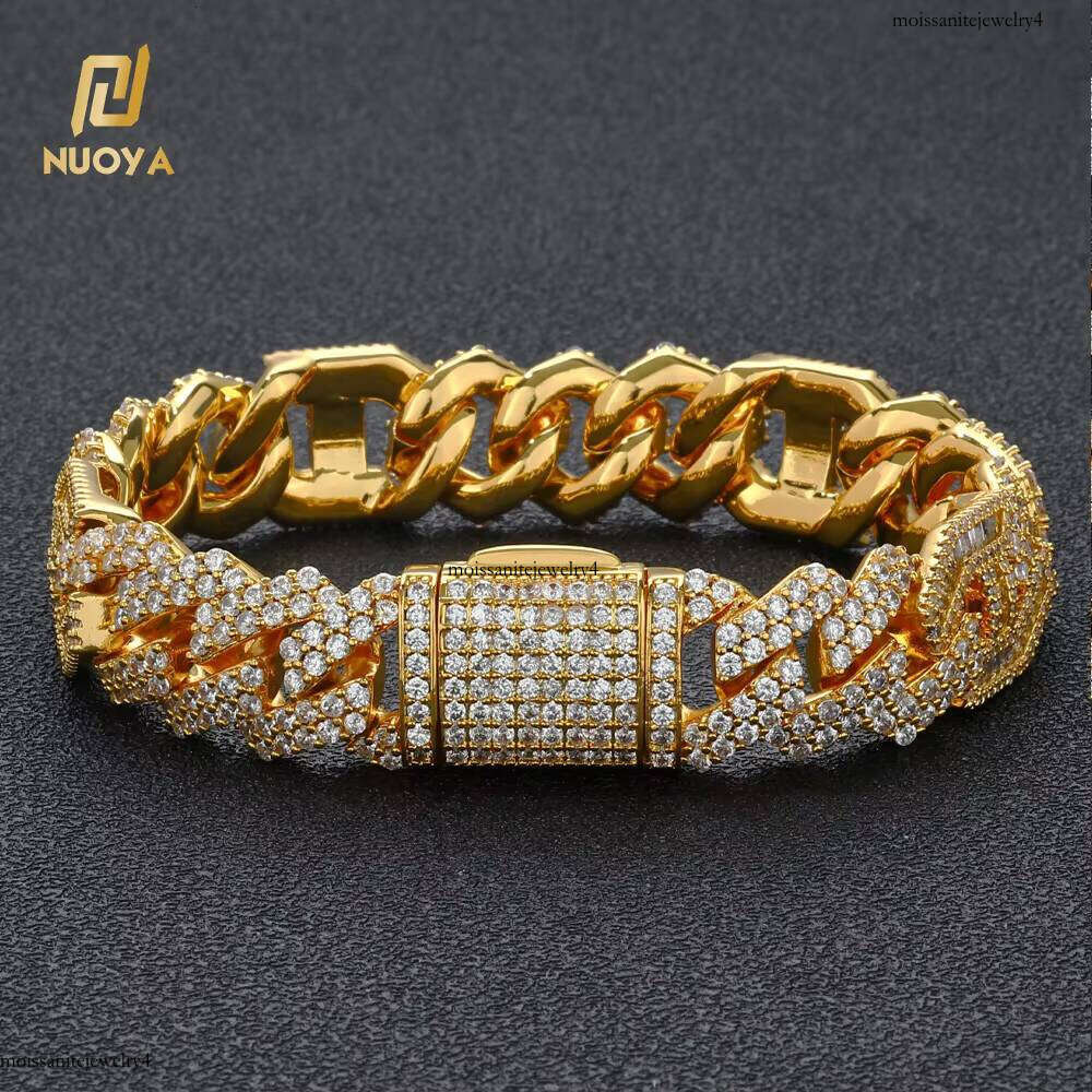 NUOYA Gold Plated Men's Bling CZ Stone Hip Hop Jewelry Full Dia Cuban Chain Bracelet