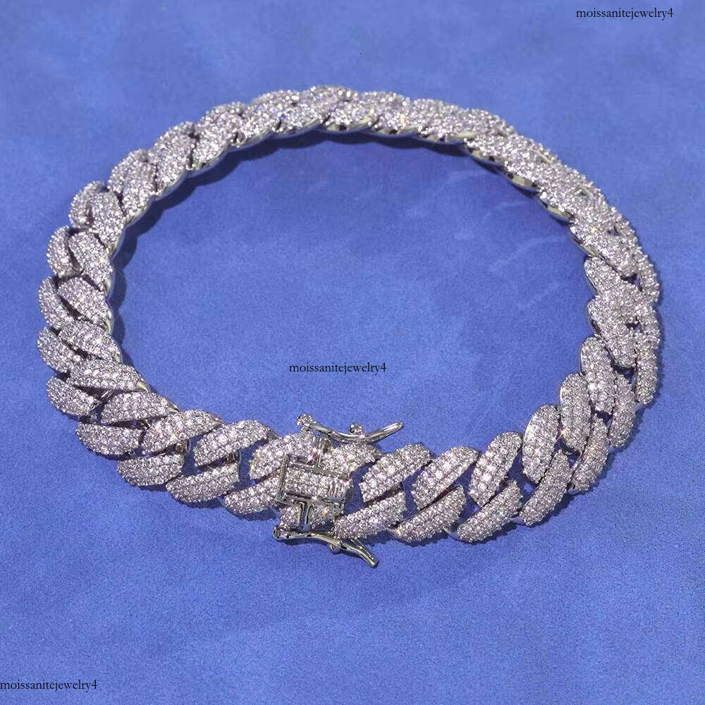 NUOYA New Style 12mm Sier Iced Out Dia Cuban Chain Hip Hop Fine Jewelry Bling Moissanite Bracelet for Women