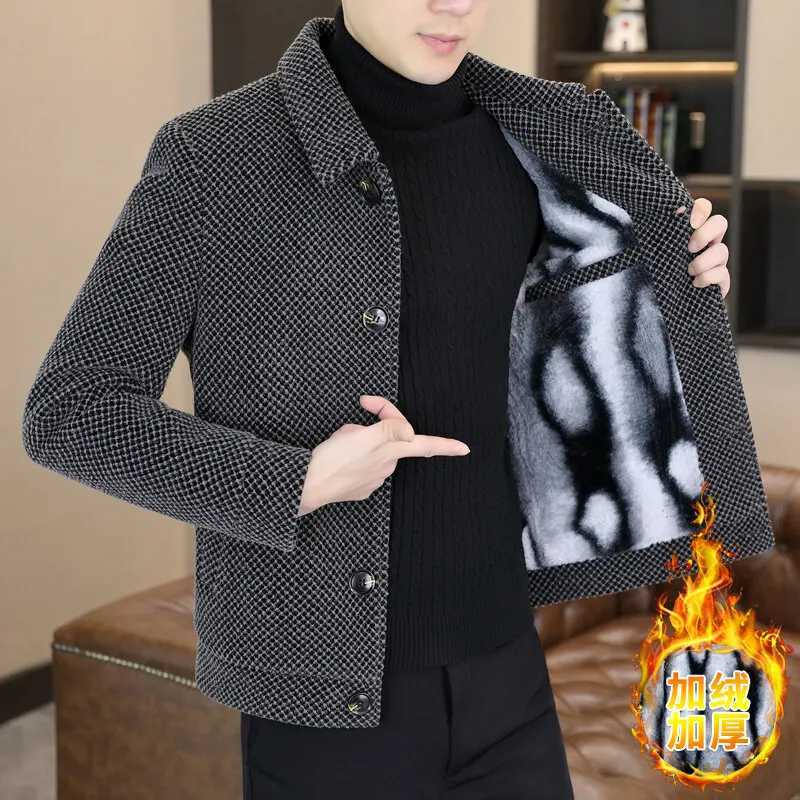 High-end Jacket Coat Winter Mens Woolen Short Lapel Jacket Woolen Coat With Fleece And Thickened Cotton Padded Jacket XJ250809