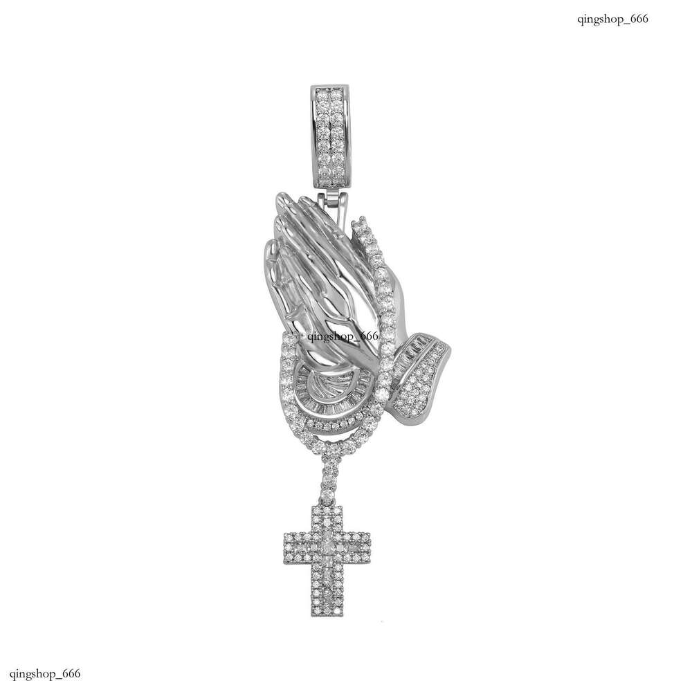 New Pendant Full Dia Double-Handed Cross Hip-Hop Jewelry Necklace Rap