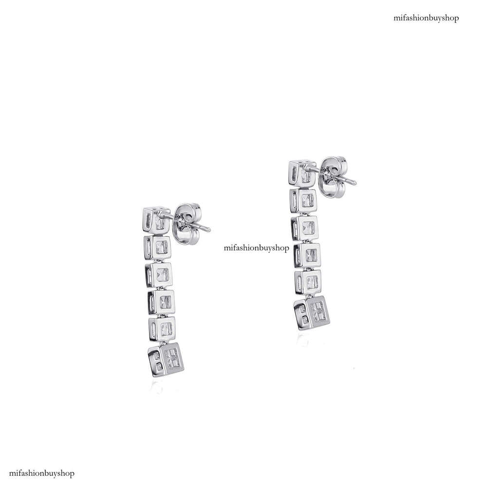 High-End Design Square Dia Tassel Earrings Iced Out VVS Needle Personality Studs Autumn Winter Versatile Niche Ear Jewelry