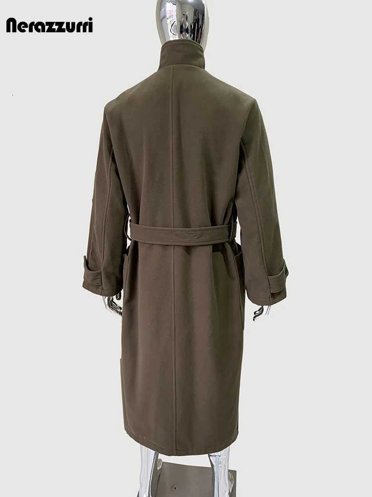 Nerazzurri Spring Autumn Winter Long Thick Soft Warm Black Wool Blends Coat Men Sashes Luxury Elegant Chic Woolen Overcoat 2025 XJ250809