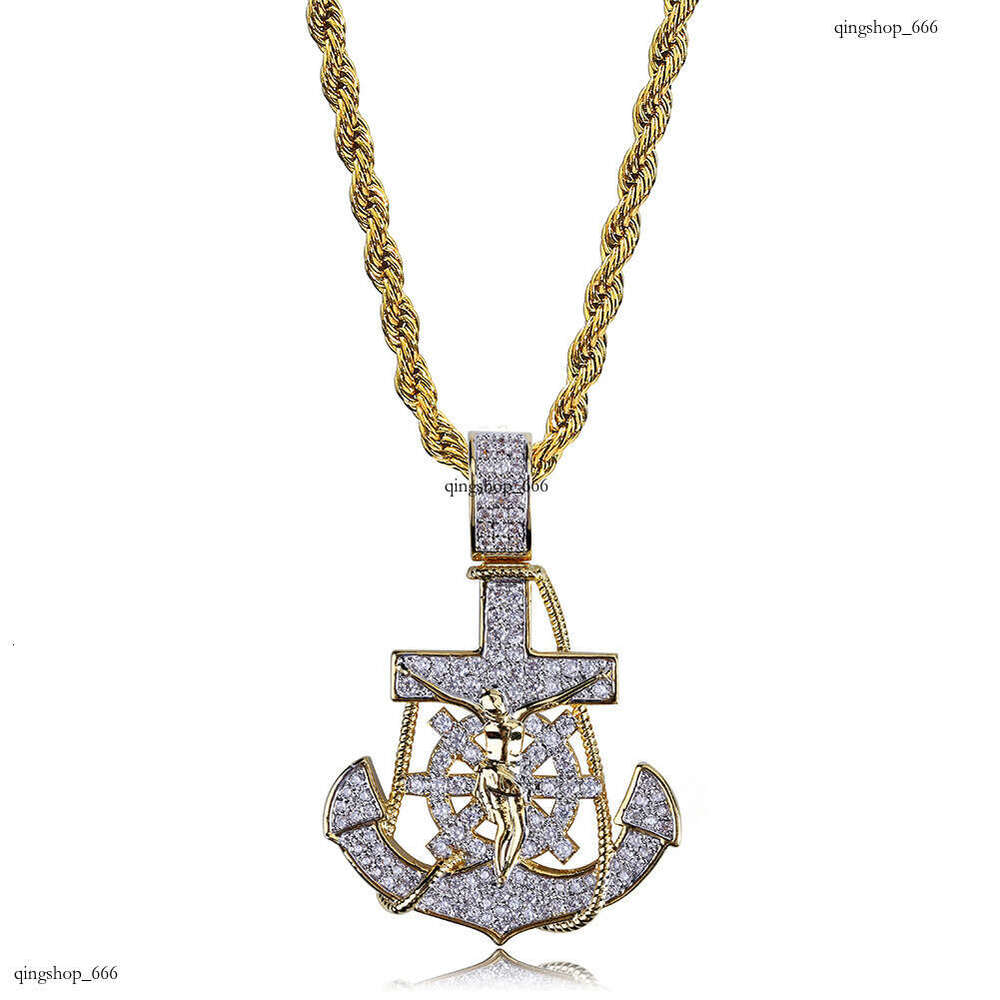 Anchor Rudder Cross Pendant Full Moissanite chain Hip Hop Trendy Personality Necklace Gold Jewelry
