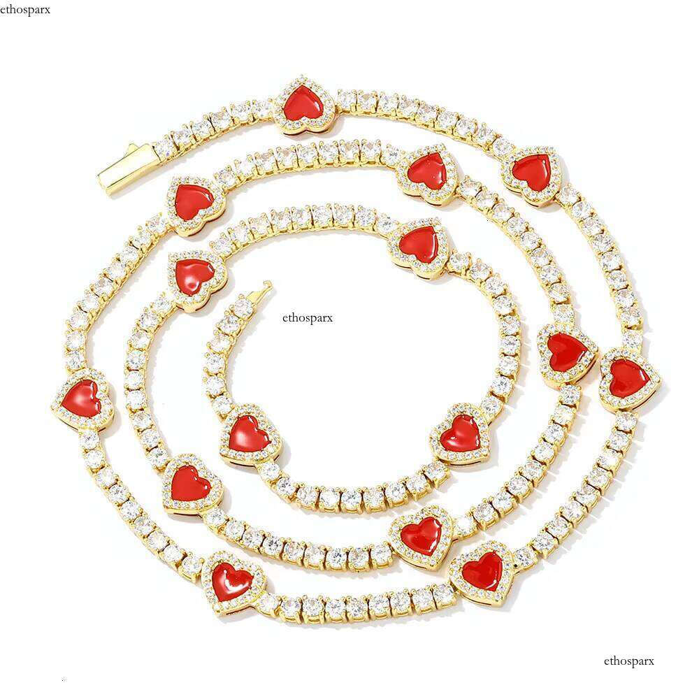 NUOYA 4mm Sier Plated Heart-Shaped Hip-Hop Style Dia Tennis Chain Necklaces Women's Jewelry