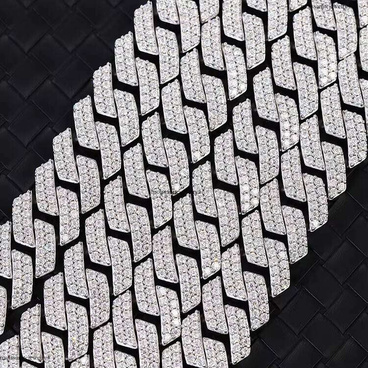 Big Size 20mm 2rows Wholesale Price Hiphop Jewelry Iced Out Sterling Sier Moissanite Dia Cuban Link Chain