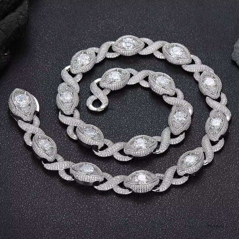 15mm Eye-Shaped Design Dia Gold Plated Iced Out Zircon Cuban Chain Link Bracelet Women Fine Jewelry
