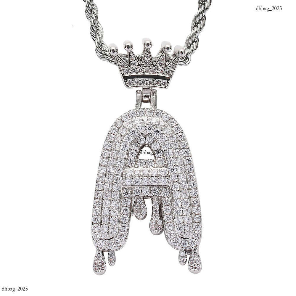 Crown Water Drop English Letter Pendant Micro Paved Moissanite chain Trendy Brand Men's Hip Hop Jewelry