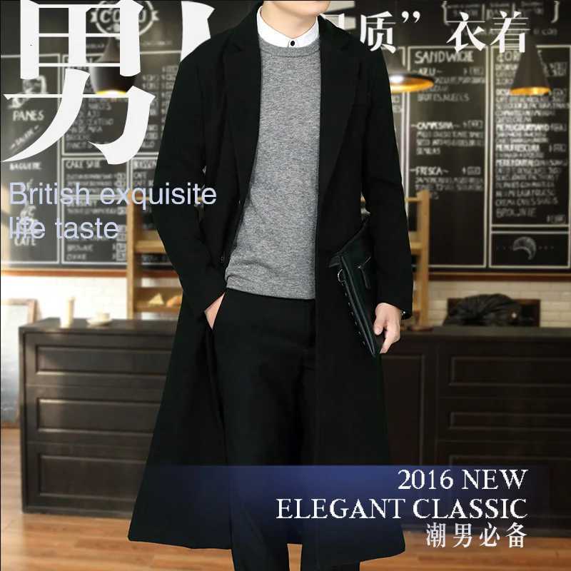 New Autumn and Winter Fine Wool Woolen Cloth Mens Fashion Leisure Business A Long Black Trench Coat Male Casual Trench Coat Men XJ250809