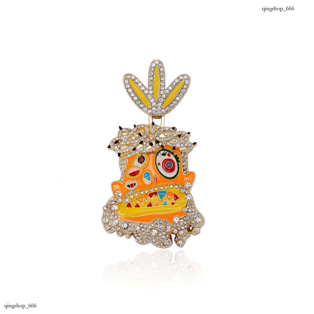 Unique Cartoon Avatar Large Pendant Colorful Enamel Alloy Full Dia Necklace Cool Hip-Hop