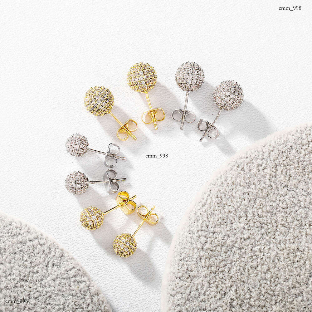New Fashion 6mm-8mm Spherical Simple Round Women's Earrings Gift Full Dia StudIced Out VVS Needle