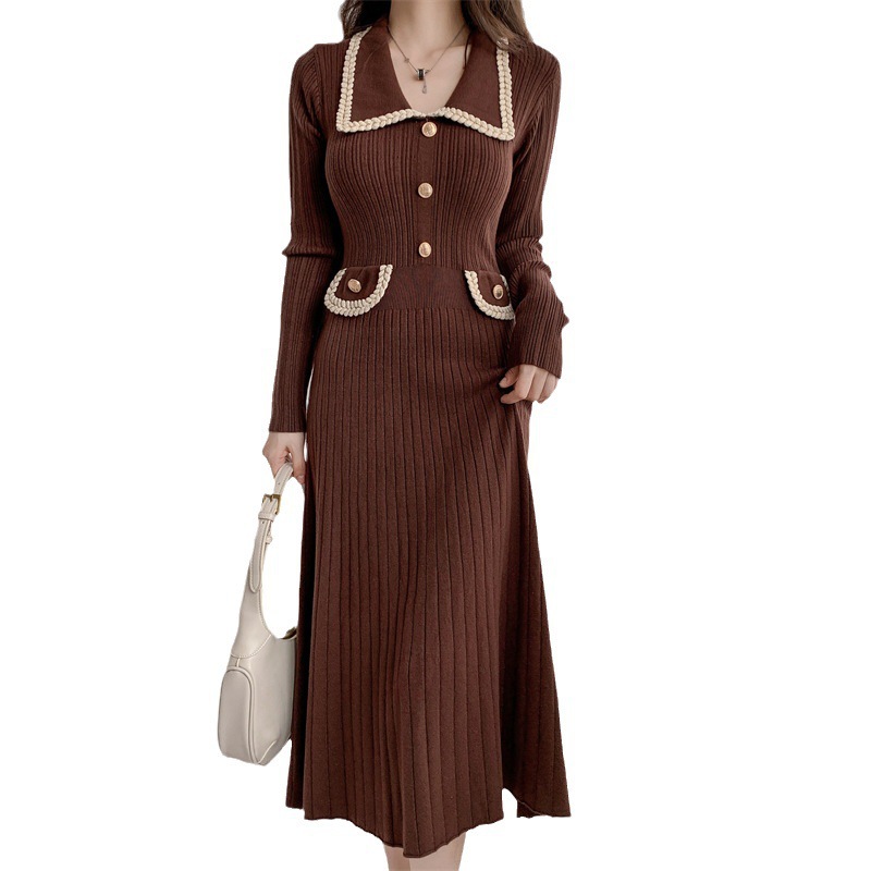Tweed Style HighWaisted Slimming Knit Dress Womens AutumnWinter New Design Sensibility Base MiddleLength Sweater Dress R250809