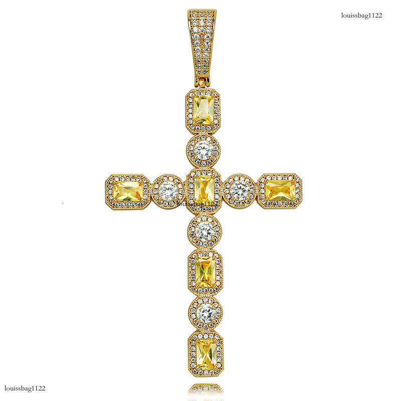 Hip Hop Double Row T Square Dia Rock Candy Cross Men's Trendy Full Moissanite chain Pendant