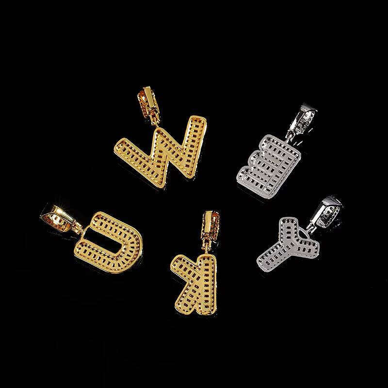 Iced Out Baguette Initials Pendant Men's Hip Hop Name Plate Letters Necklace for Men