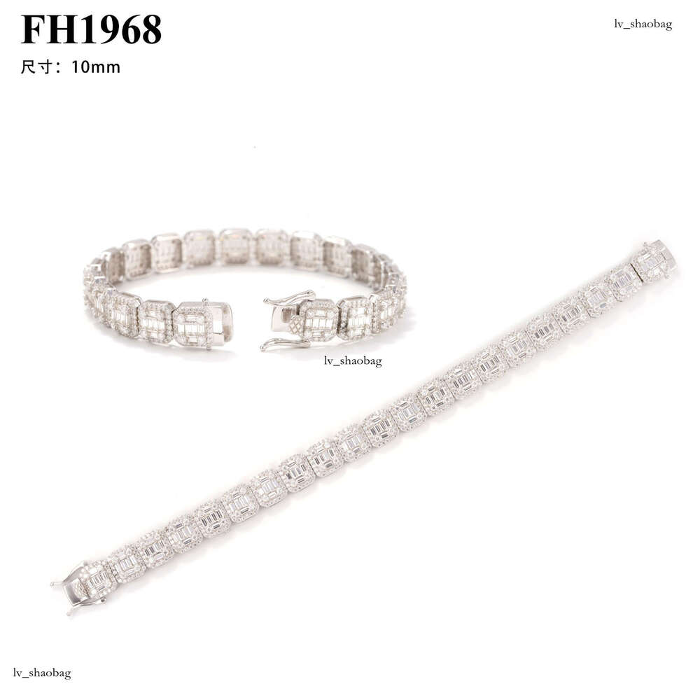 Zuanfa New 10mm Square Sier Moissanite Full Inlay Trendy Brand Bracelet Accessories Special