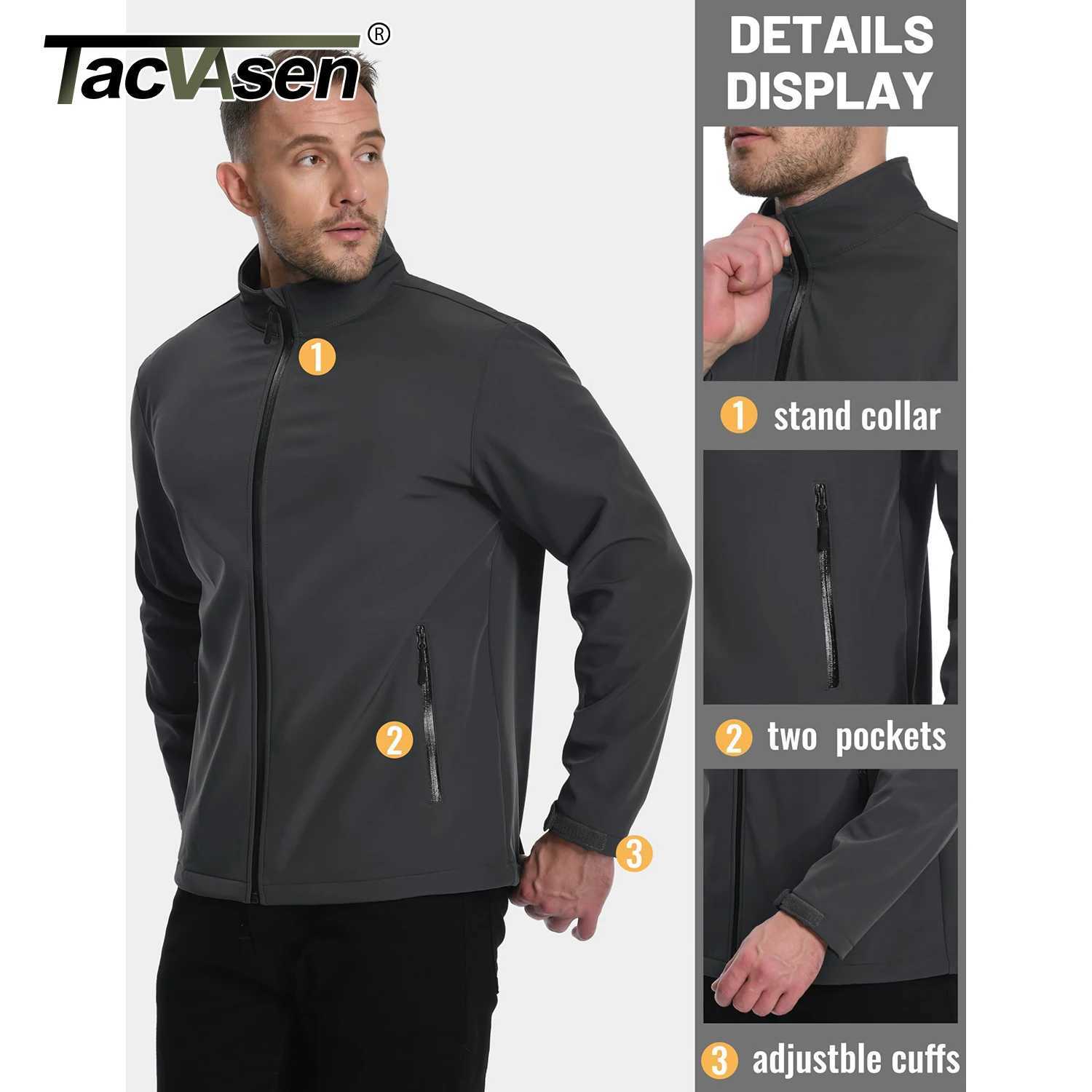 TACVASEN Fleece Lined Softshell Jacket Mens Full Zip Up Rain Jacket Outdoor Work Jacket Spring Trekking Hiking Windbreaker Male W250809