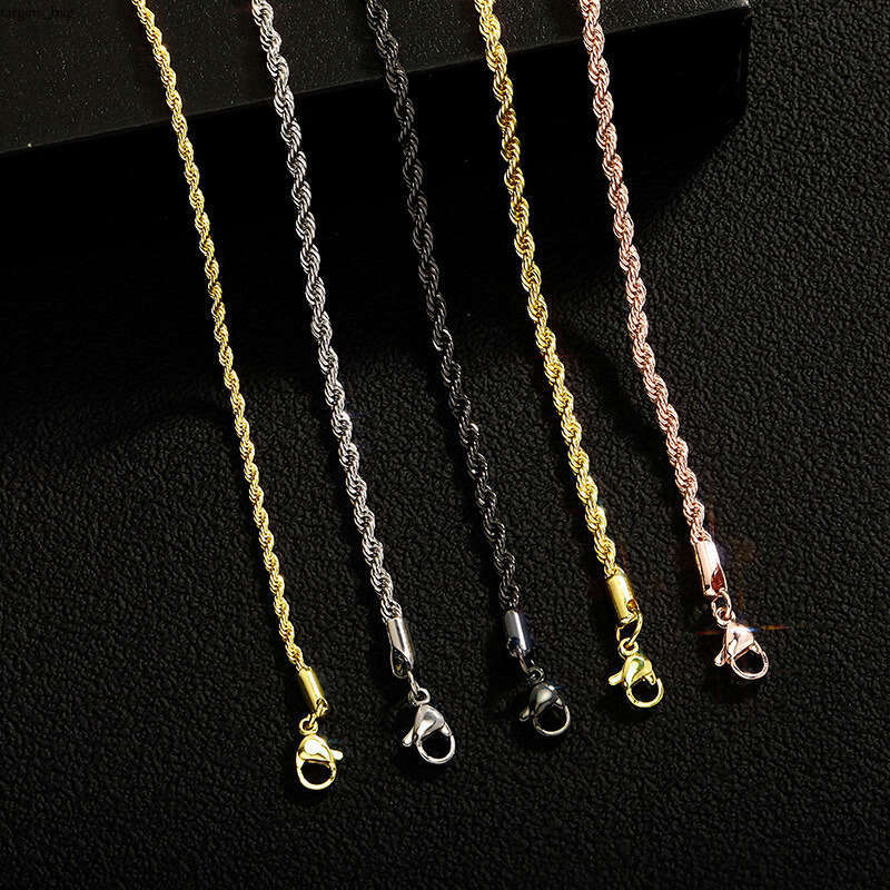 Hip Hop Plain Chain 3mm Dense Sterling Silver Twist Necklace Color Retention Electroplated Twisted Rope Bracelet