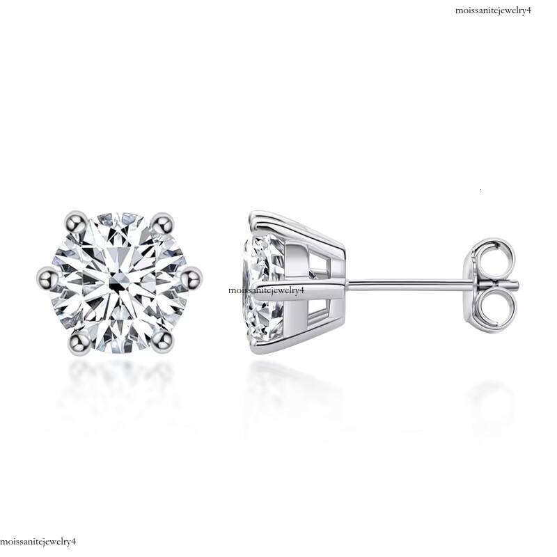 Nuoya Classic Design Six Claw Round Cut 0.5/1/2 Carat Moissanite Sterling Sier Dia Stud Earring for Women