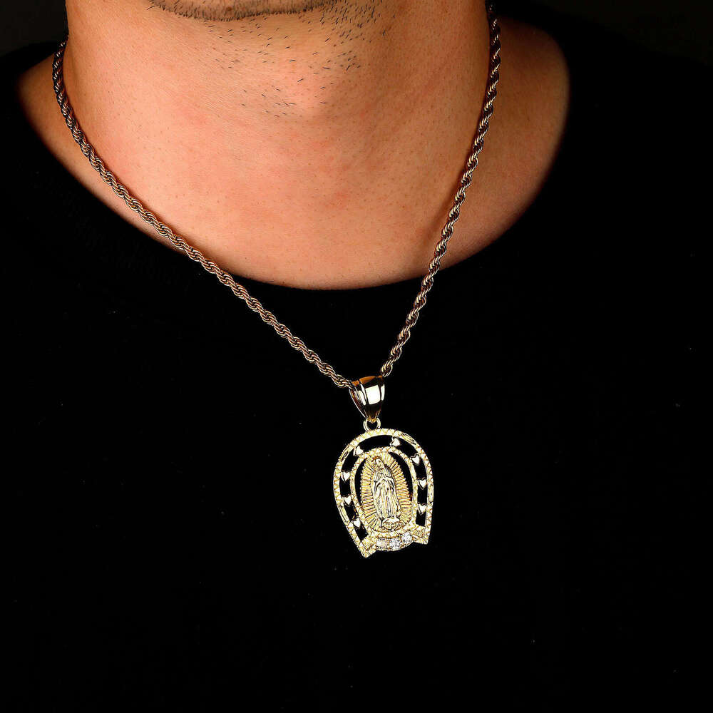 Gold-Plated Buddha Statue Moissanite chain Pendant Guardian God Men's Peace Tag Hip-Hop Trend Solid Necklace