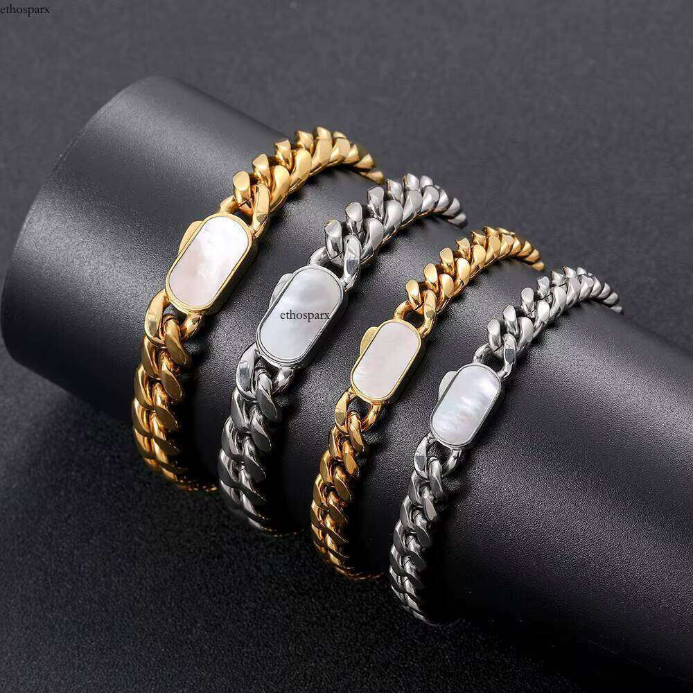 New Style 8mm 12mm Cuban Link Pave Shell Clasp Gold Plated Stainless Steel Chain Necklace