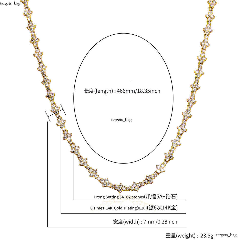 Full Zirconium Plum Blossom Bracelet Necklace Hip Hop Rap Polished Non-Prickly Airplane Tennis Chain