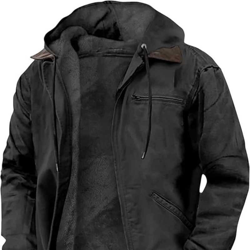 2024 Youthful and Trendy Mens Full Zipper Solid Color Sports Outdoor Daily Retro Casual Autumn and Winter Hoodie Cotton Jacket W250809