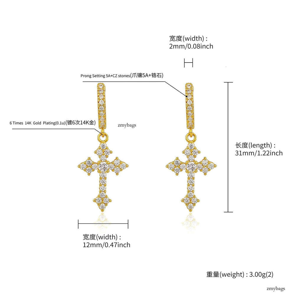Painless Threaded Ear Clip Round Circle Inlaid Dia No Piercing Men's Cross Personality Earrings
