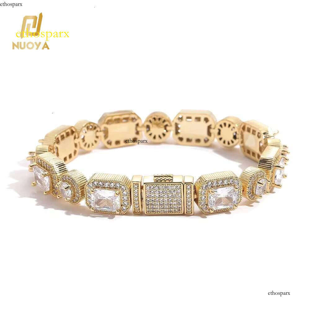 NUOYA Hight Quality Iced Out Clustered Hip Hop Jewelry Rectangle Dia Tennis Bracelet