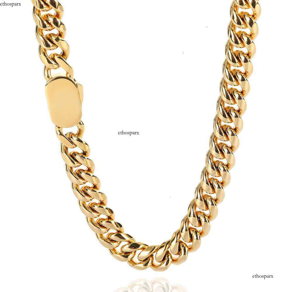 NUOYA High Quality 10mm Hip Hop Jewelry for Men Gold Plated Stainless Steel Cuban Link Chain Necklace