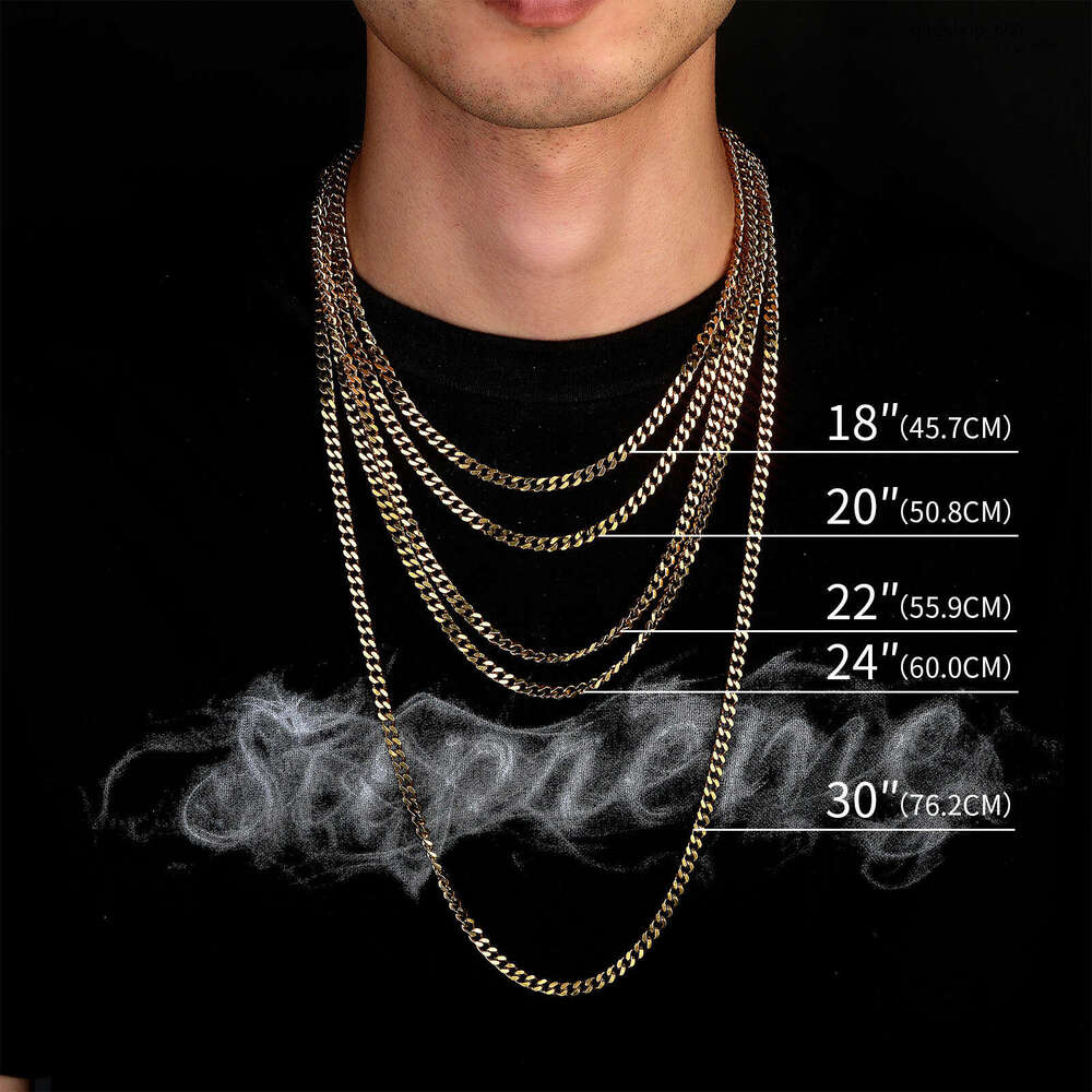 Hip Hop 3-5MM Six-Sided Polished Sterling Silver Cuban Chain Color-Retaining Electroplated Men's Necklace