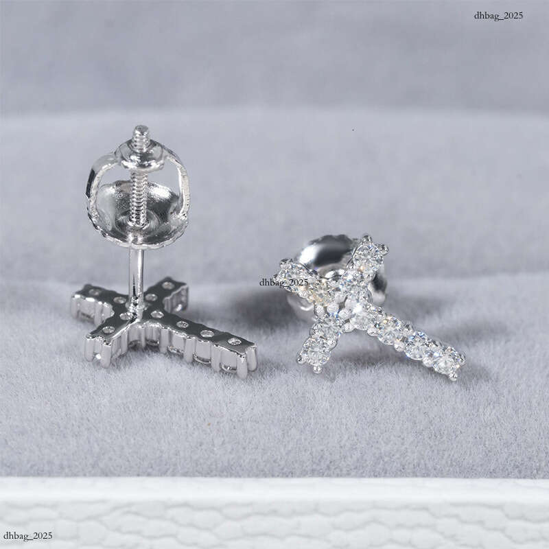 ICED OUT New Sier Inlaid Moissanite Cross Earrings