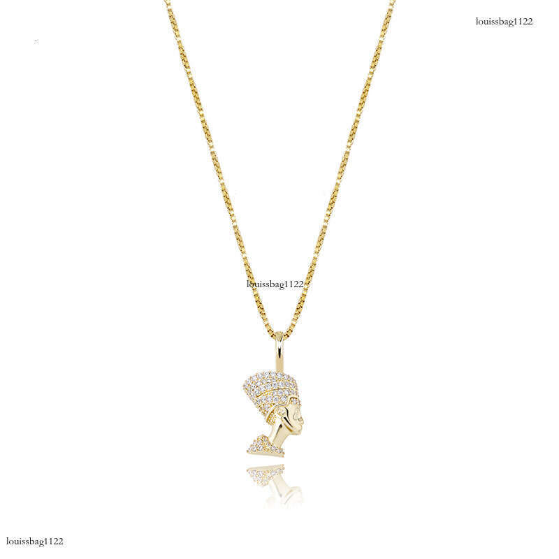 INS Nefertiti Queen Head Portrait Hip-Hop Pendant Full Moissanite chain Sier Women's Necklace