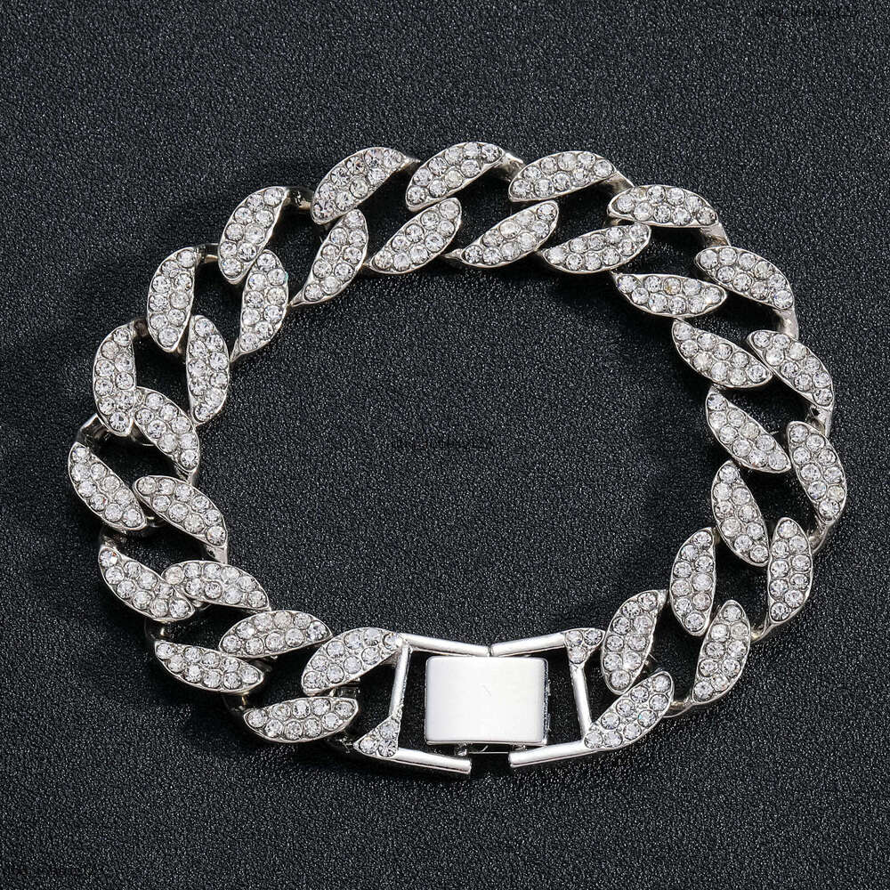 Bracelet 15mm Full Dia Cuban Chain Personality Men's Trendy Hip-Hop Accessories