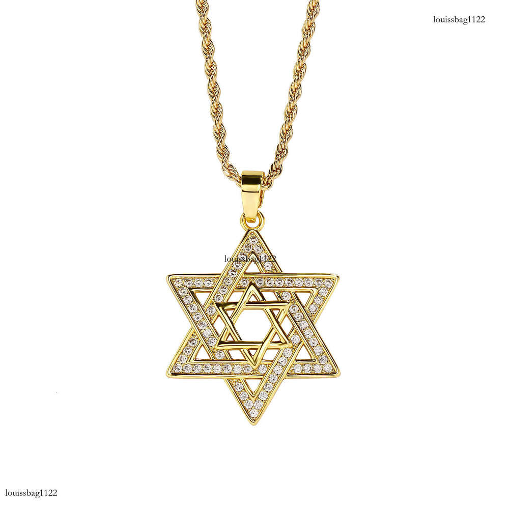 Fashion Hip-Hop Moissanite chain Inlaid Star of David Pendant Men's Hexagram Necklace