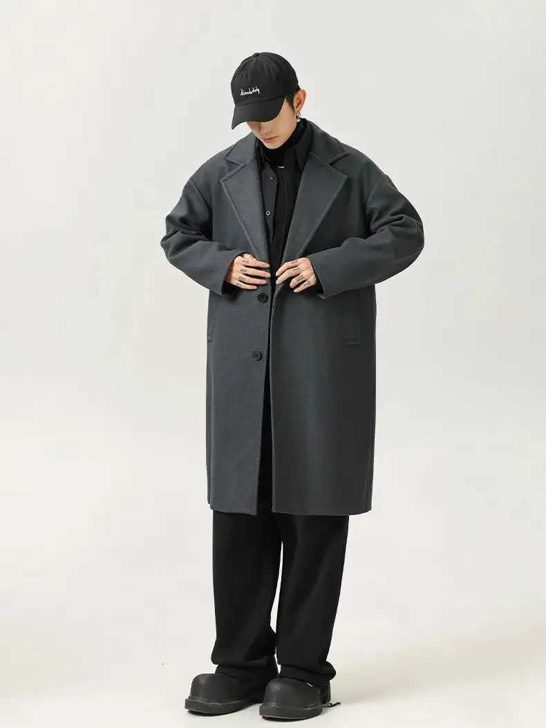 Retro Double-sided Wool Coat Mens Medium-length Knee Tweed Autumn Winter Thickened Suit Wind Coat Jacket Warm Soft XJ250809