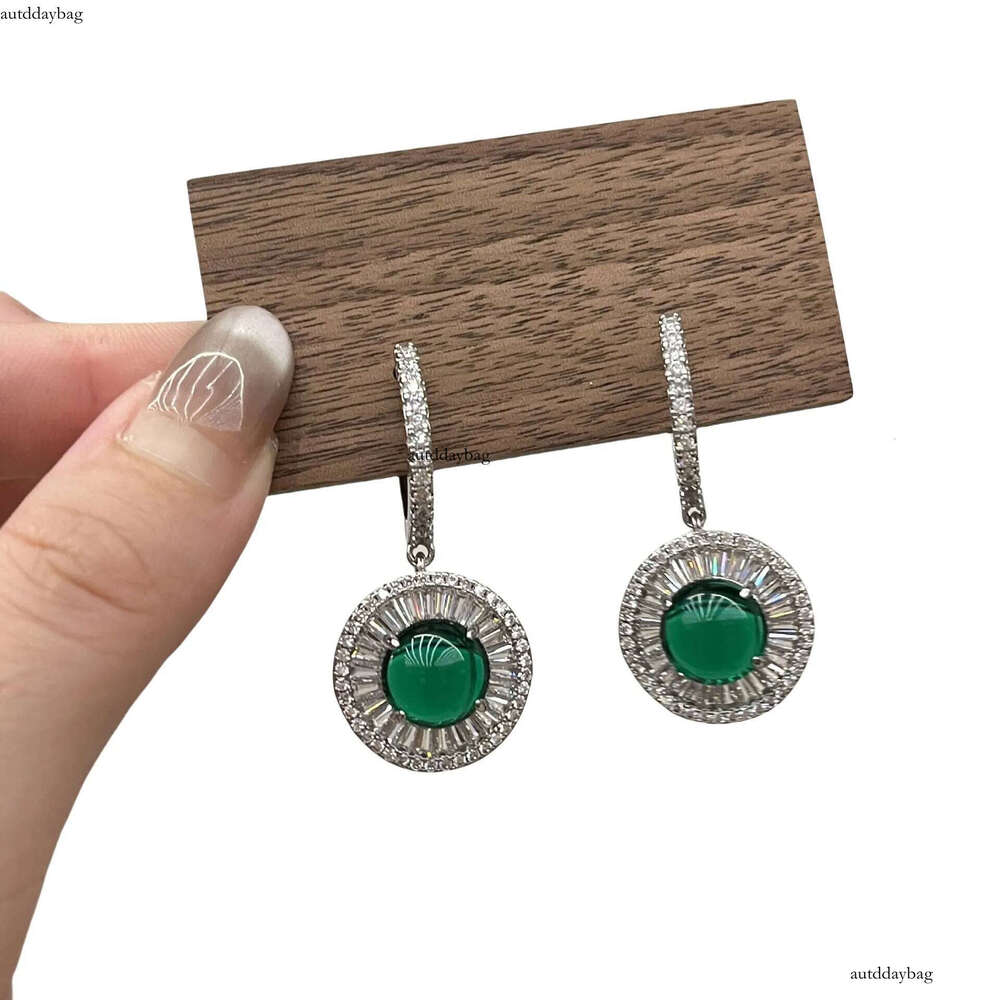 2025 Choucong Brand New Unique Dangle Earrings Jewelry Sterling Sier Circle Emerald Jade Pave 5A Zircon CZ Dia Party Women Wedding Drop Earring Gift