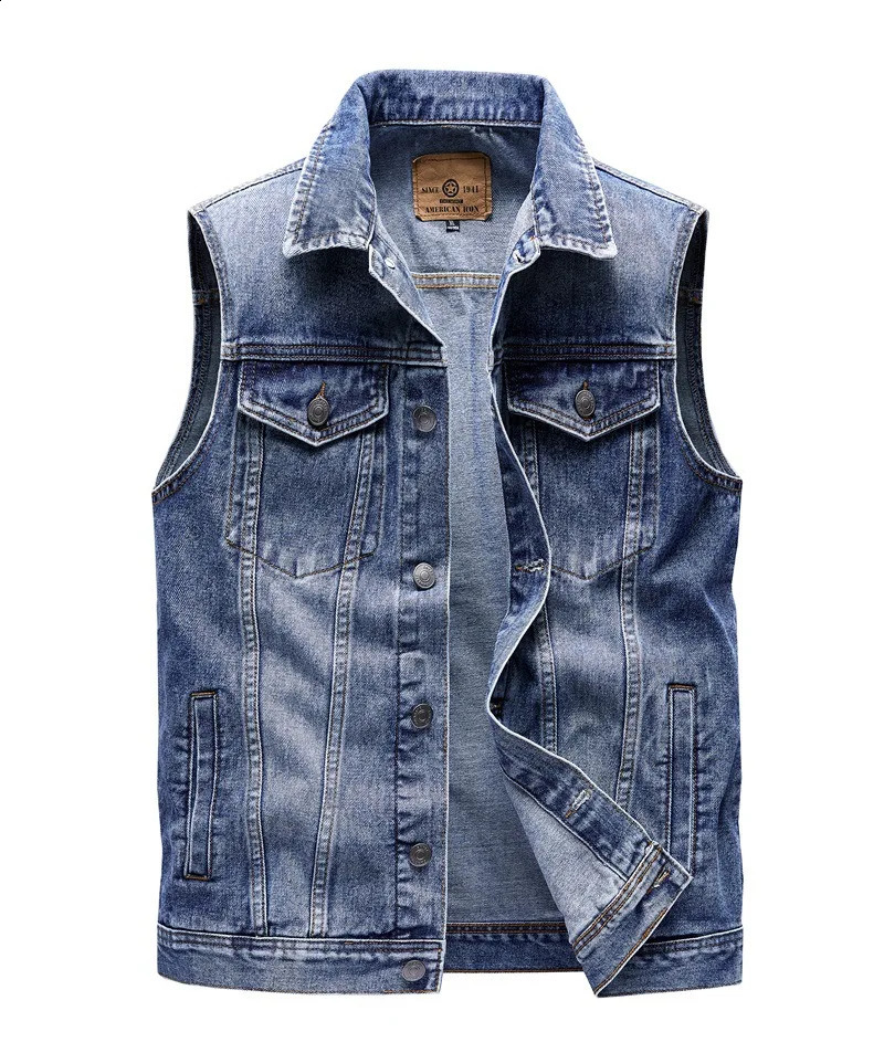 Mens Cargo Denim Vest Multi Pockets Sleeveless Jacket Fashion Washed Jeans Waistcoats Male Waistcoats Vests Sleeveless Jackets 250805