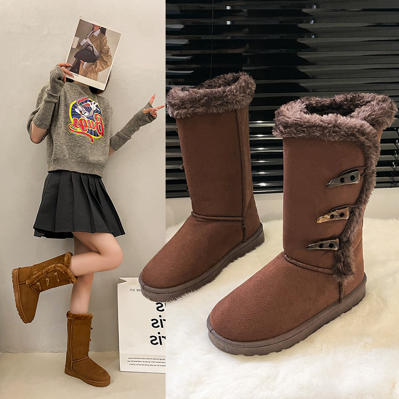 Designer free shipping new Outdoor trainer winter soled plush thick snow for women's keep warm Versatile long boots black coffee yellow