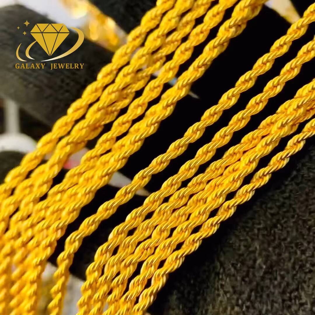 Wholesale AU750 18 Karat Pure Gold Rope Chain Necklace Gold Cuban Chain Real 10k 14k 18K Yellow Solid Gold Link Chain